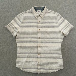 Adriano Goldschmied Shirt Mens Small Beige Gray Button Up Short Sleeve Striped